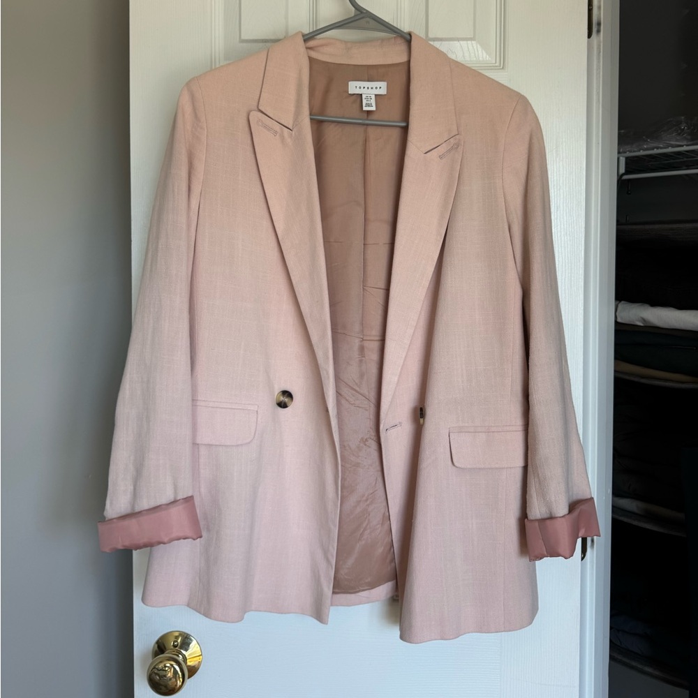 Pink Topshop oversized linen blazer